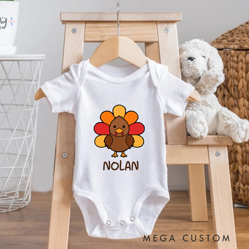 Personalized Cute Turkey Baby Onesie First Thanksgiving Gift New Baby Girl Boy Gift