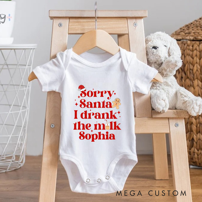 Personalized Sorry Santa I Drank The Milk Baby Onesie First Christmas Baby Gift