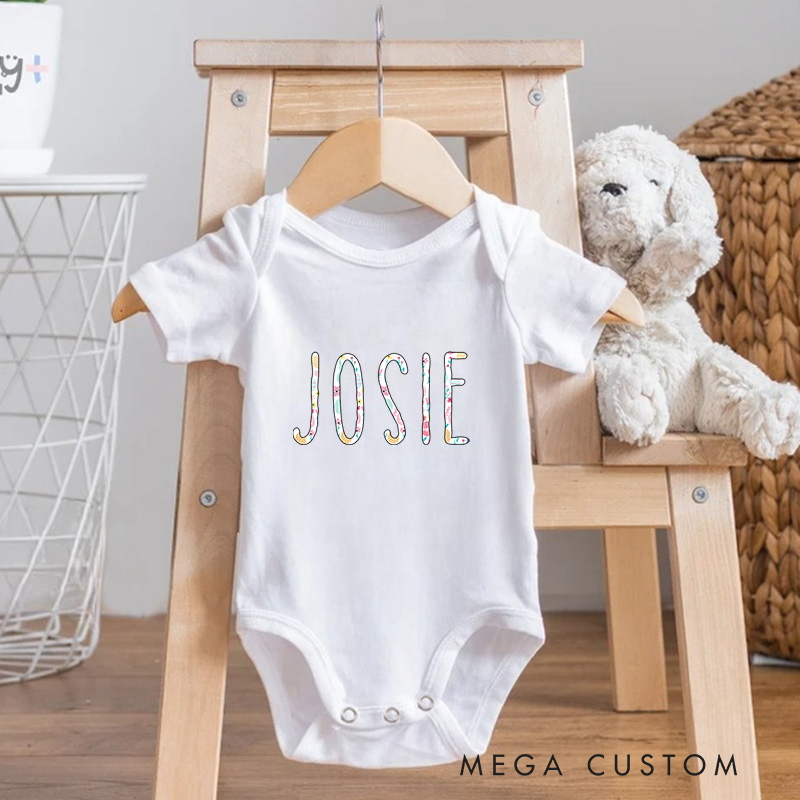 Personalized Baby Name with Hot Pink Floral Baby Onesie Baby Shower Gift