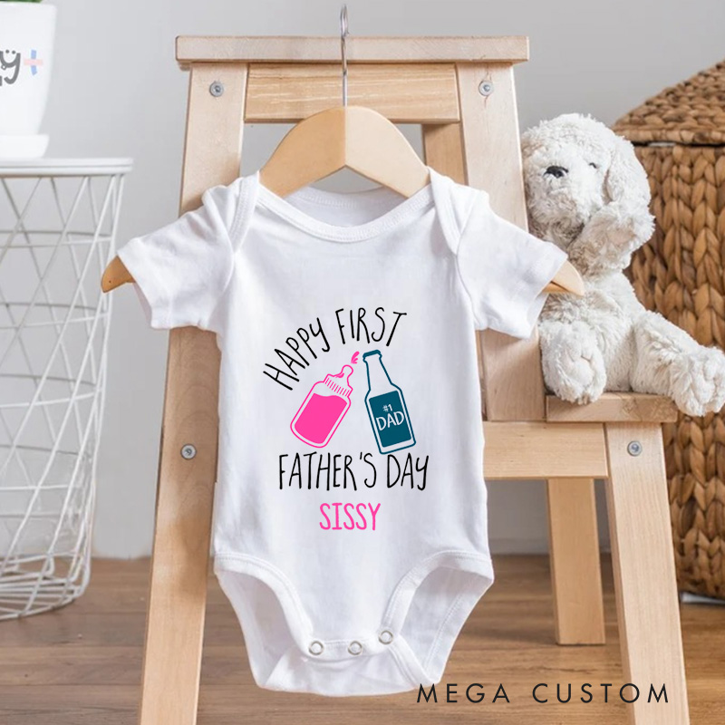 Personalized Happy First Father's Day Baby Onesie with Your Name Gift for New Daddy
