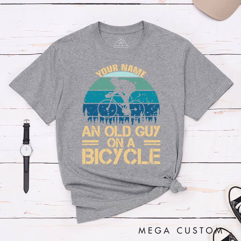 Personalized Cyclist Silhouette T-Shirt with a Retro Landscape Design for Outdoor Adventures Riding Cycling Biking Enthusiasts