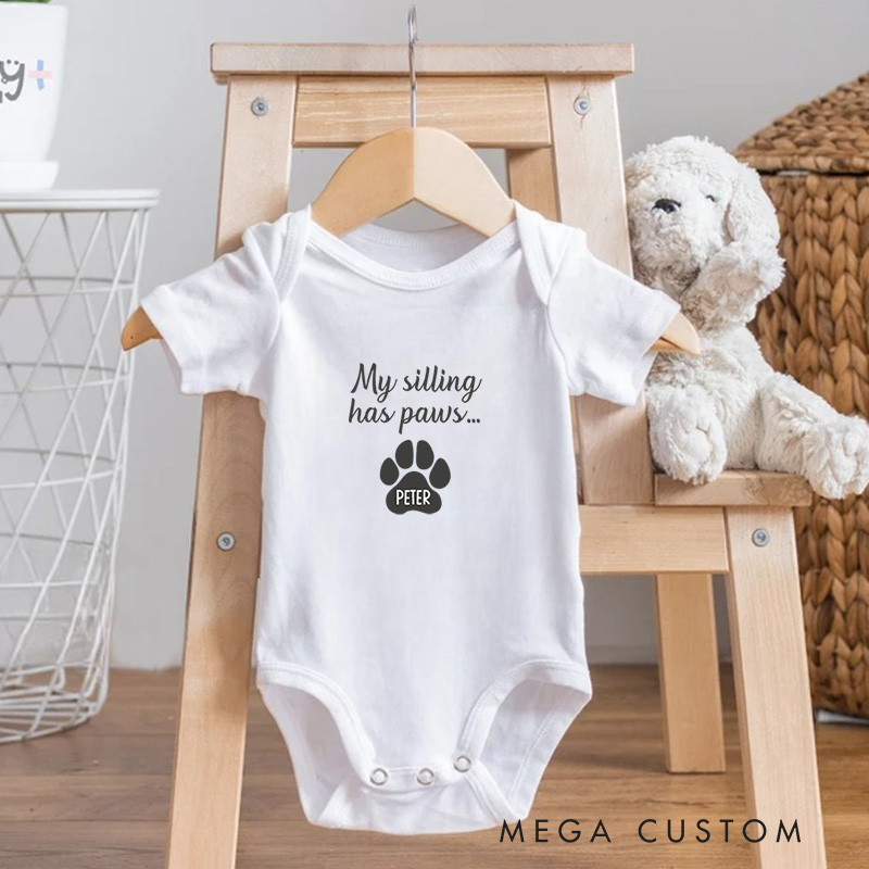 Personalized My Siblings Have Paws Cute and Playful Design Celebrating the Love for Furry Family Members Baby Onesie
