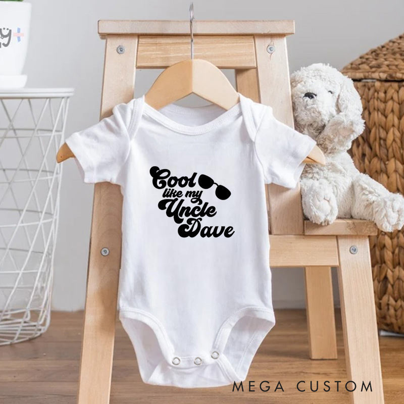 Personalized Cool Like My Uncle Fun and Stylish Design with Sunglasses Celebrating the Coolness of Family Bonds Baby Onesie