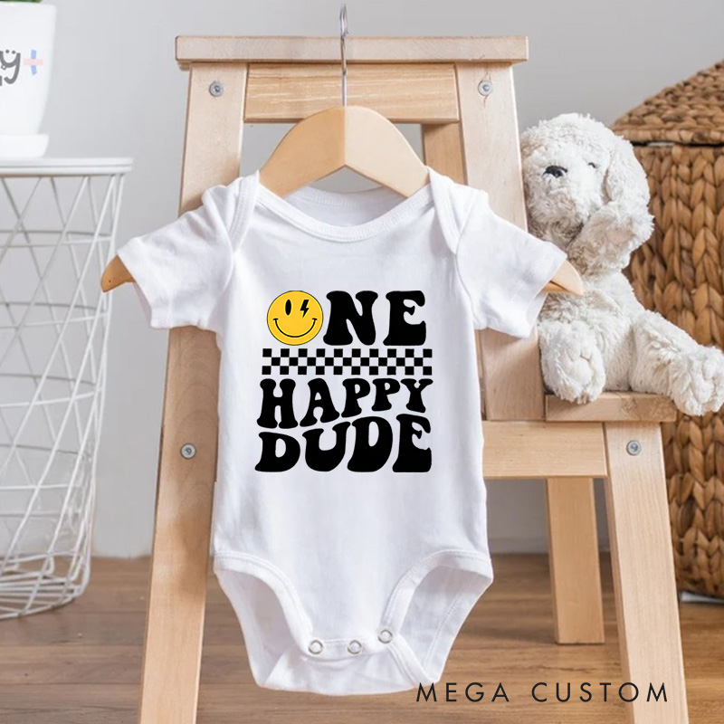 Personalized One Happy Dude First Birthday Baby Onesie Funny Gift for Baby