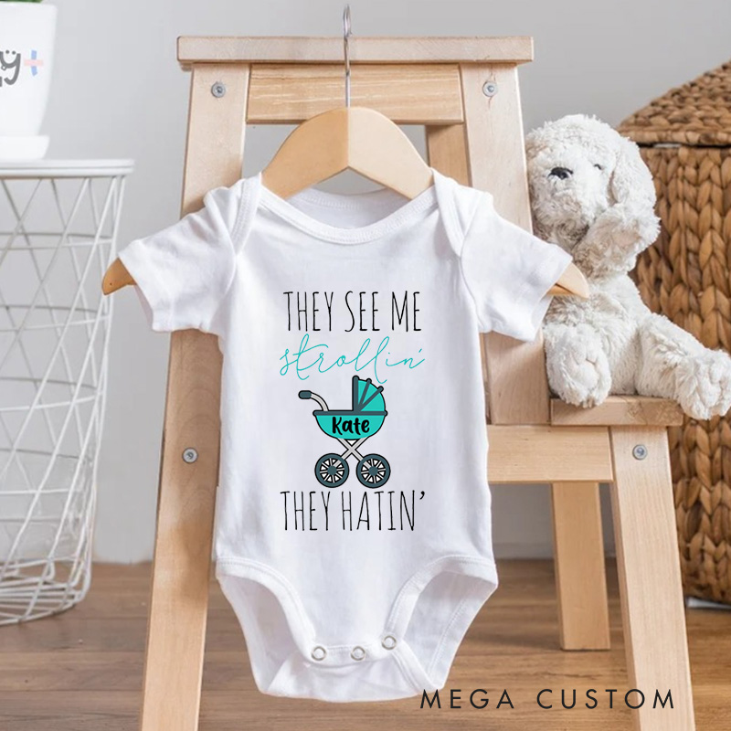 Personalized They see me strollin They Hatin Baby Onesie Baby Shower Gift