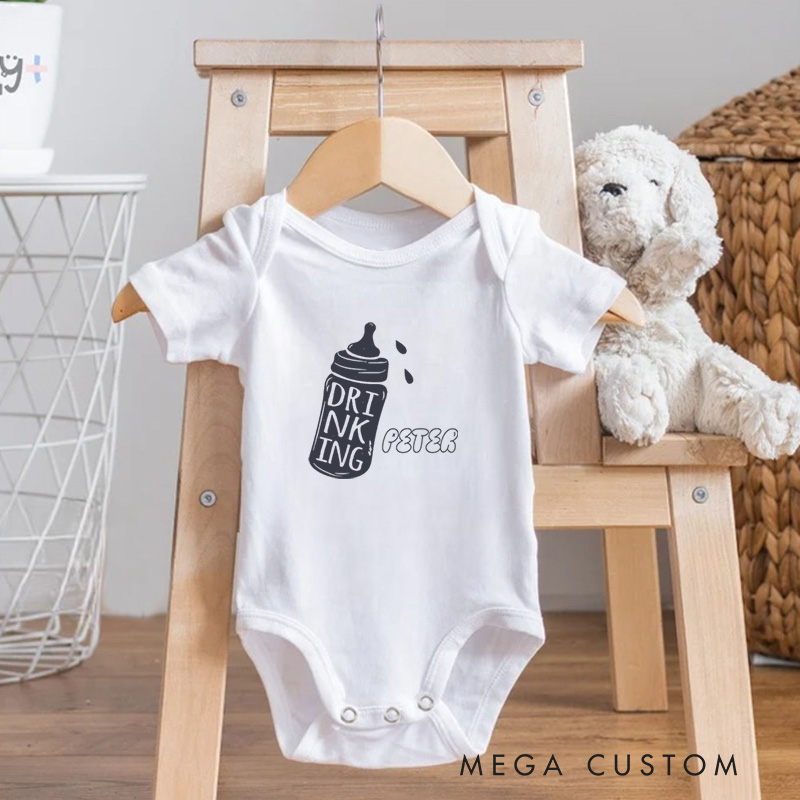 Personalized Drinking Playful Baby Bottle Celebrating Little Ones and Parenthood Moments Baby Onesie