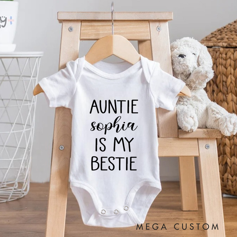 Personalized Auntie Is My Bestie Baby Onesie New Baby Girl Boy Gift