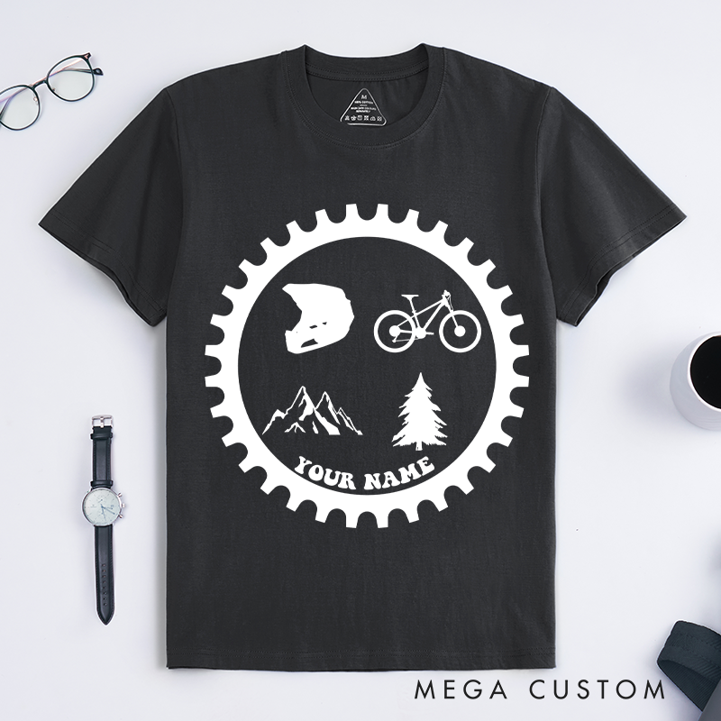 Personalized Mountain Biking Adventure T-Shirt with Mountain Helmet Bike Tree Graphics for Outdoor Adventures Riding Cycling Biking Enthusiasts