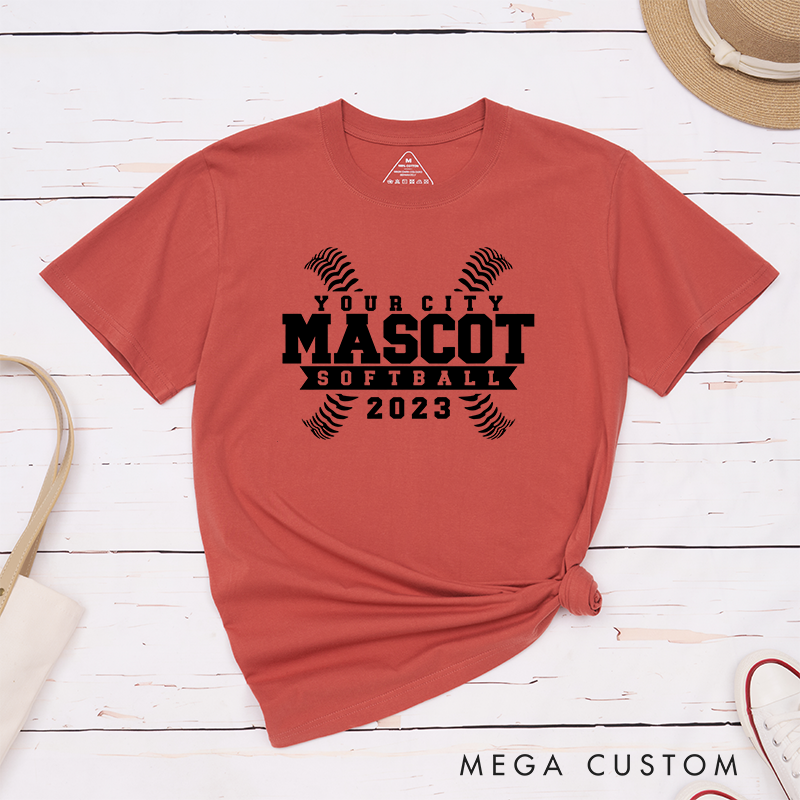 Personalized Softball Team T-Shirt Design Featuring Custom City Name Team Name Crossed Stitch Graphics and Bold Custom Year Highlight