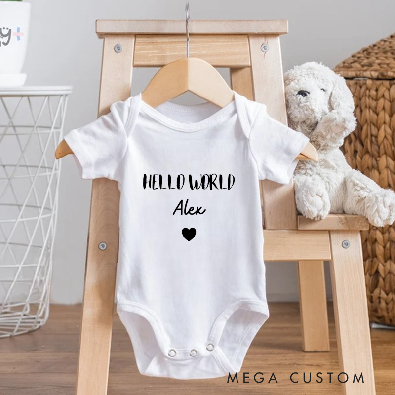 Personalized Hello World Baby Onesie with Your Name New Baby Girl Boy Gift Nursery Gift