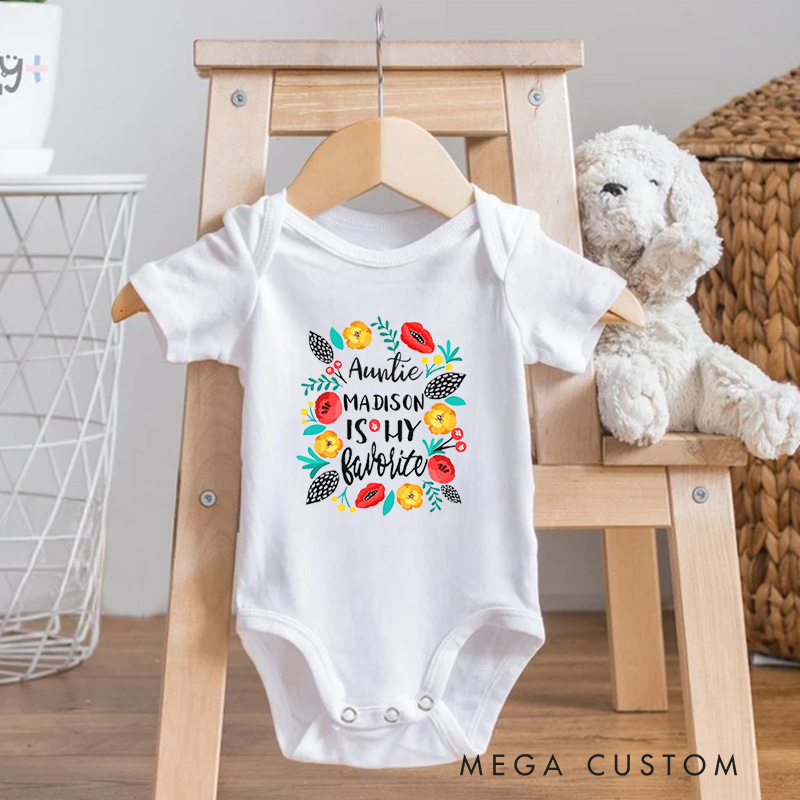 Personalized Auntie Is My Favorite Colorful Floral Celebrating Family Love Baby Onesie
