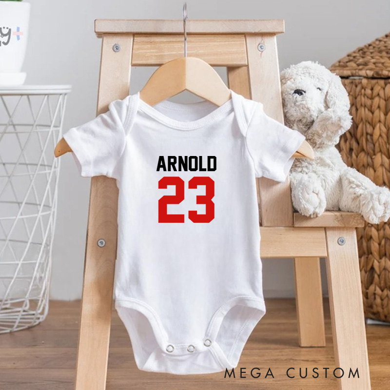 Personalized Sports Inspired Jersey Number Design Baby Onesie