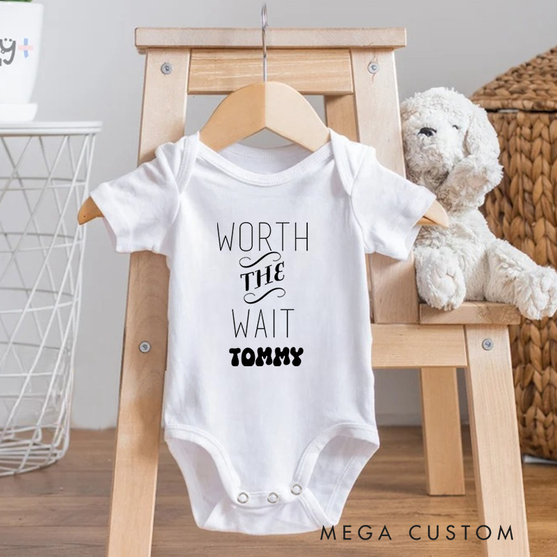 Personalized Worth the Wait Elegant Minimalist Design for Cherished Moments Baby Onesie