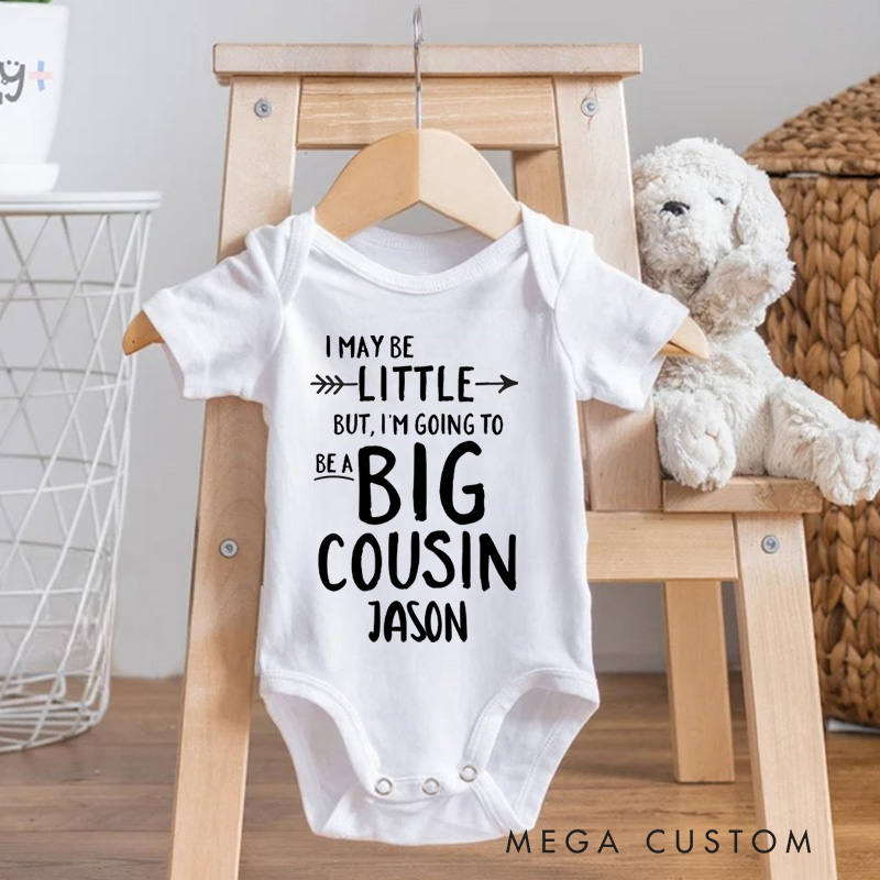 Personalized I May Be Little but I'm Going to Be a Big Cousin Baby Onesie Pregnancy Announcement Gift