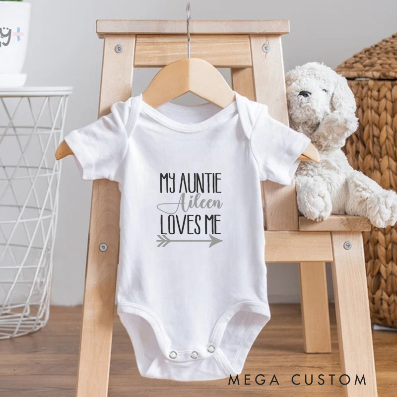 Personalized My Auntie Loves Me Sweet Arrow Themed Family Baby Onesie