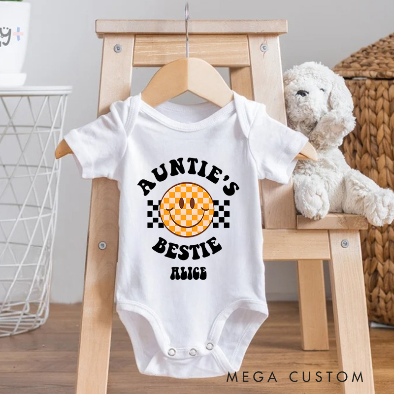 Personalized Auntie's Bestie Romper Baby Onesie Pregnancy Announcement Gift