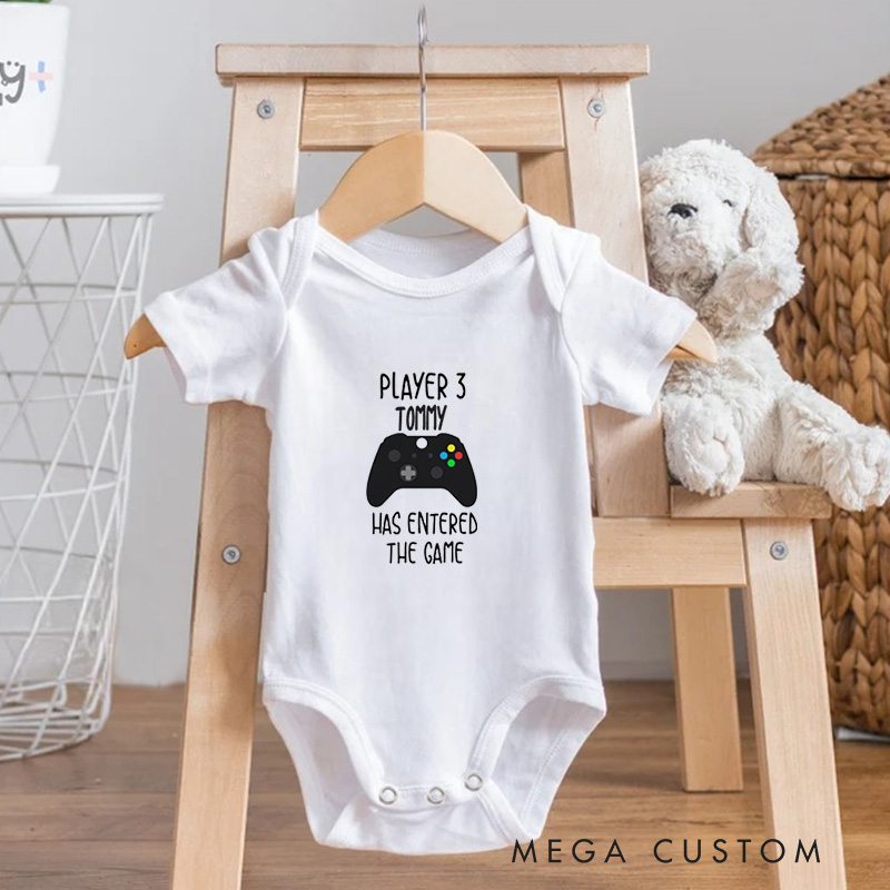 Personalized Player Three Has Entered the Game Fun Gaming Family Baby Onesie