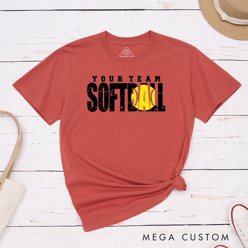 Personalized Softball T-Shirt Design Featuring Custom Team Name Bold Distressed Typography Vibrant Softball Graphic and Dynamic Layout