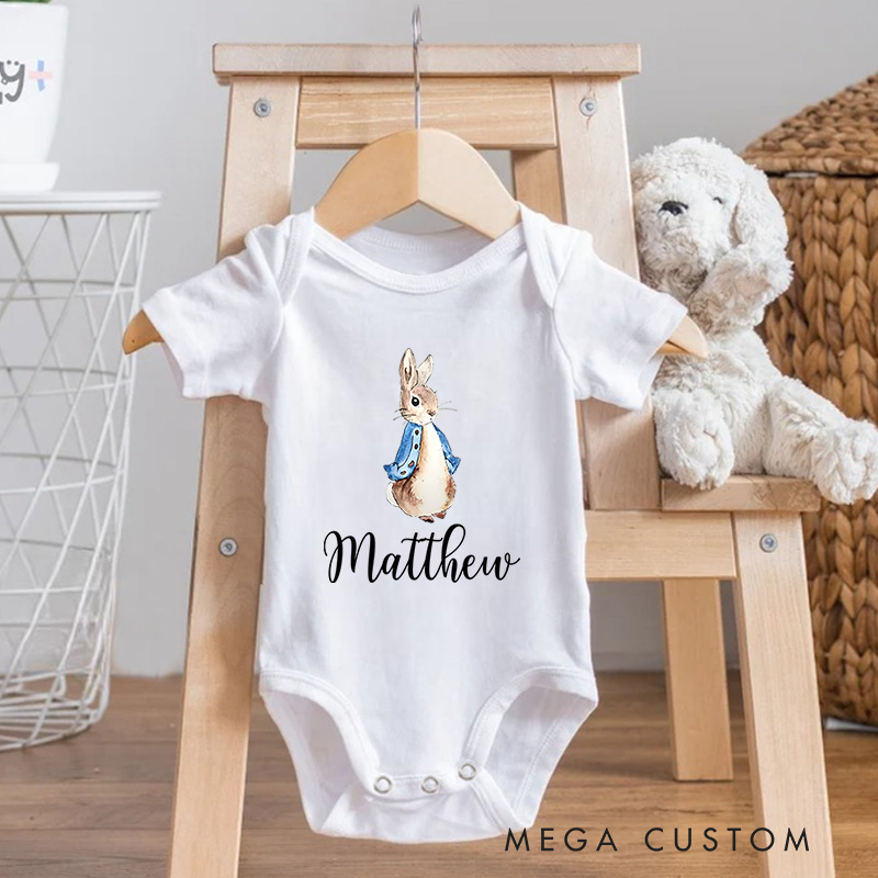 Personalized Name Cute Bunny Easter Baby Onesie Gift for Baby