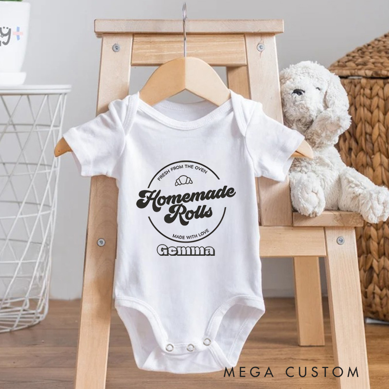 Personalized Homemade Rolls Baby Onesie Funny Thanksgiving Baby Gift