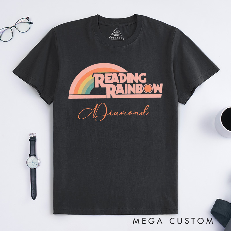 Personalized Reading Rainbow Classic T-Shirts Love to Read Tee Funny Librarian Tee with Name Reading Retro Tshirt Book Lover Shirt Gift for Reader