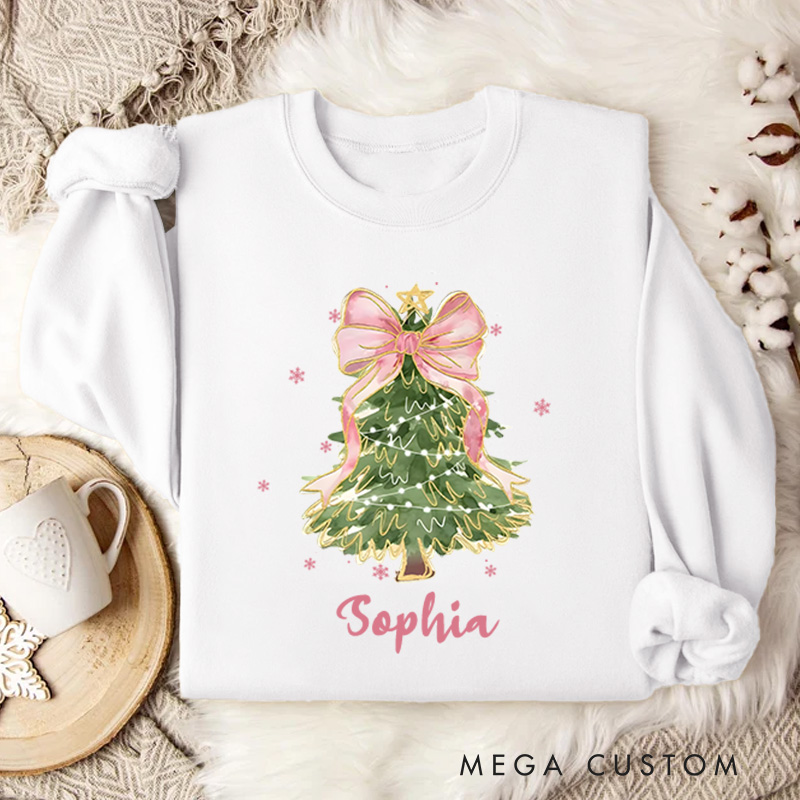 Personalized Christmas Tree Bow Sweatshirt Christmas Coquette Christmas Sweatshirt