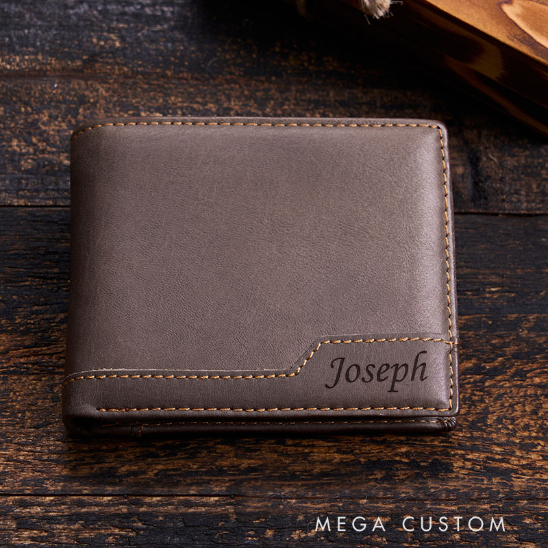 Personalized Engraved Leather Wallet Custom Men's Crazy Horse Wallet Anniversary/Birthday Gift for Him Husband Boyfriend Gift 