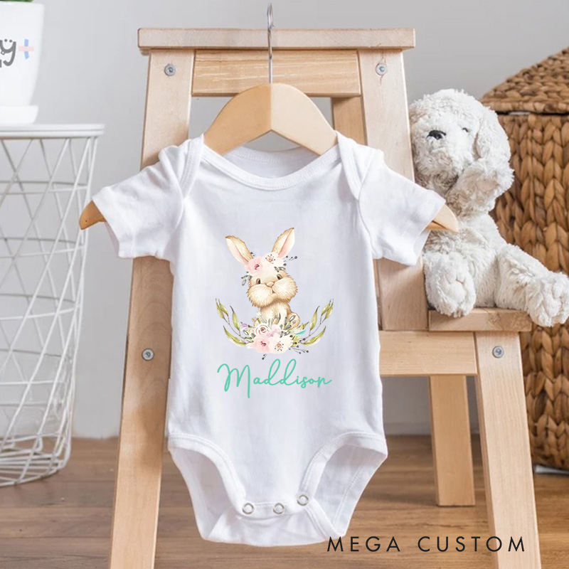 Personalized Cute Easter Bunny Baby Onesie Unisex Newborn Baby Gift