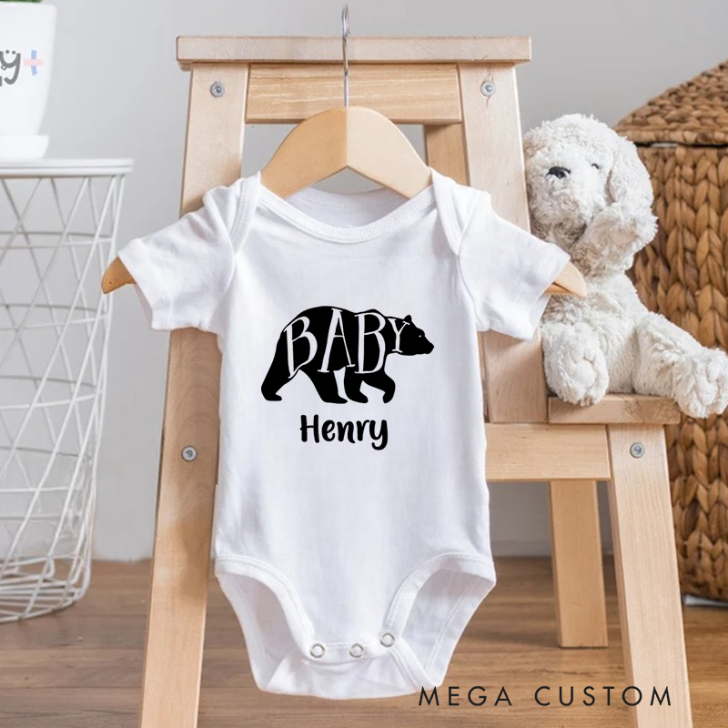 Personalized Hand Lettered Bear Design Baby Onesie Father's Day Gift Nursery Gift