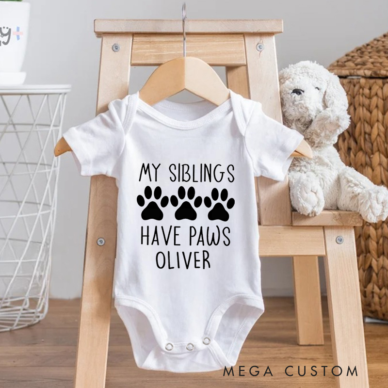 Personalized My Siblings Have Paws Baby Onesie Cute Baby Shower Gift