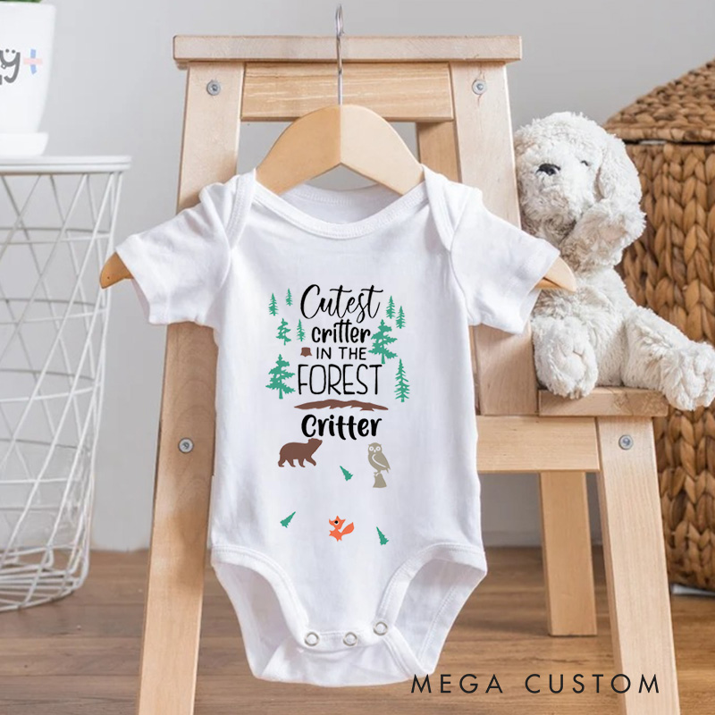 Personalized Cutest Critter In The Forest Baby Onesie Woodland Newborn Baby Gift