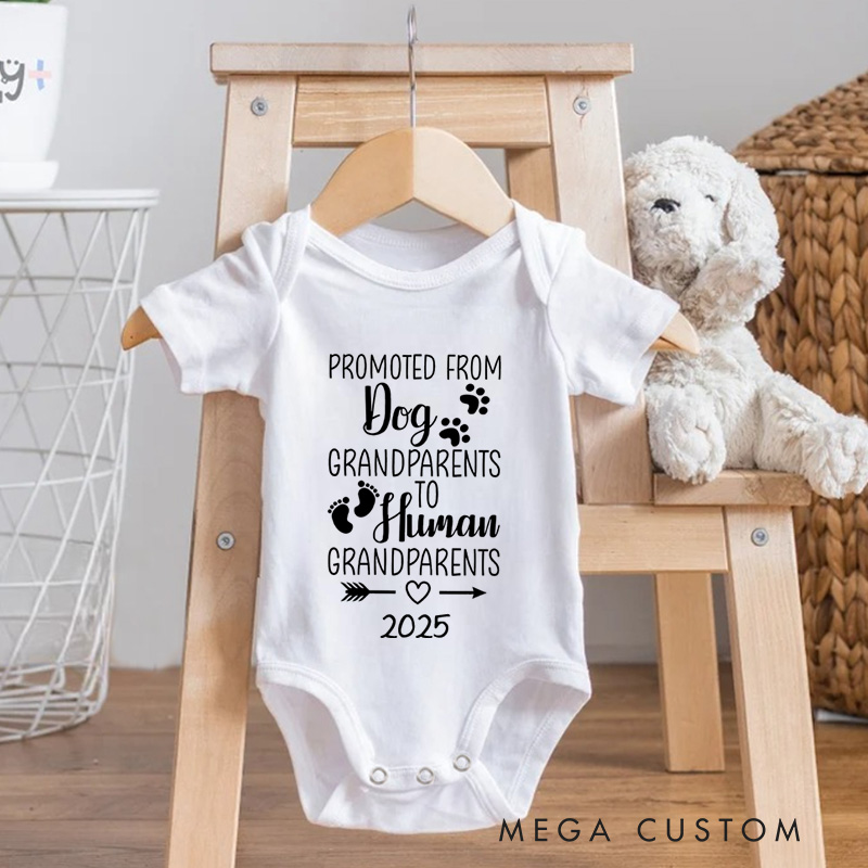 Personalized Promoted From Dog Grandparents To Human Grandparents Baby Onesie New Baby Gift