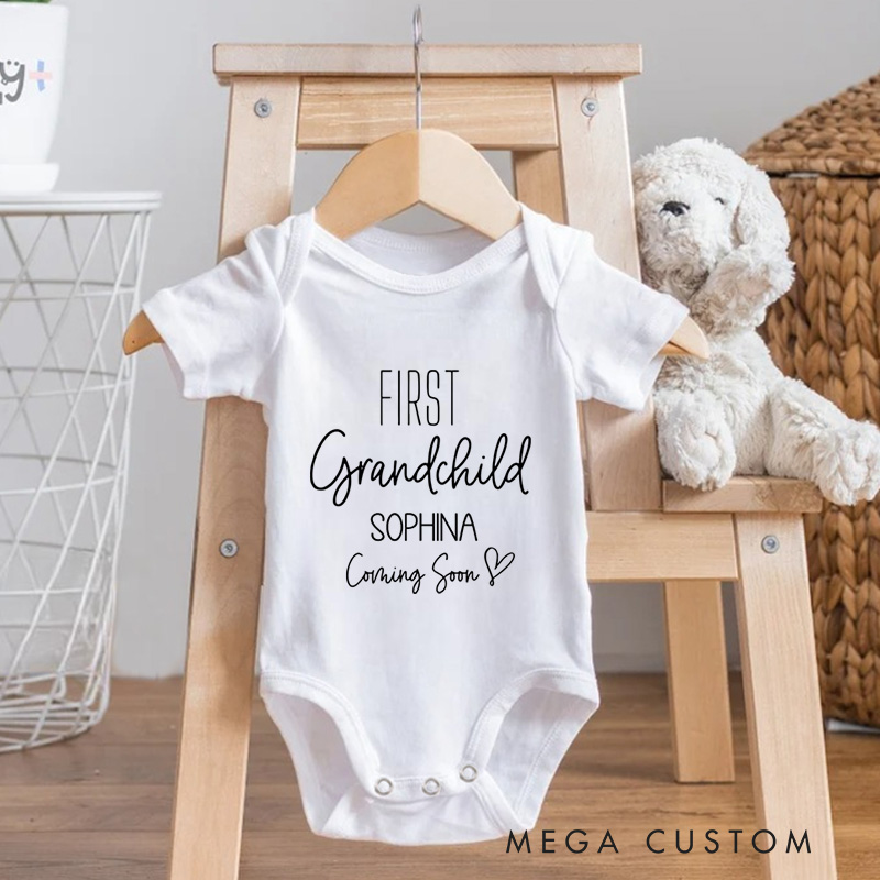 Personalized First Grandchild Coming Soon Baby Onesie Grandparents Pregnancy Announcement Gift