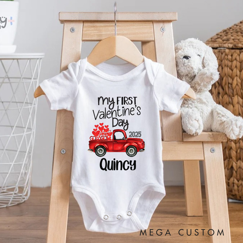 Personalized Red Car My 1st Valentine's Day Baby Onesie 