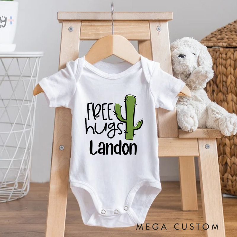 Personalized Cactus Free Hugs Baby Onesie Newborn Gift