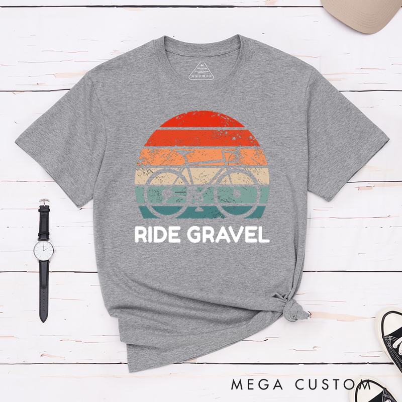 Personalized Ride Gravel Retro Cycling T-Shirt with a Gravel Bike Silhouette for Outdoor Adventures Riding Cycling Biking Enthusiasts