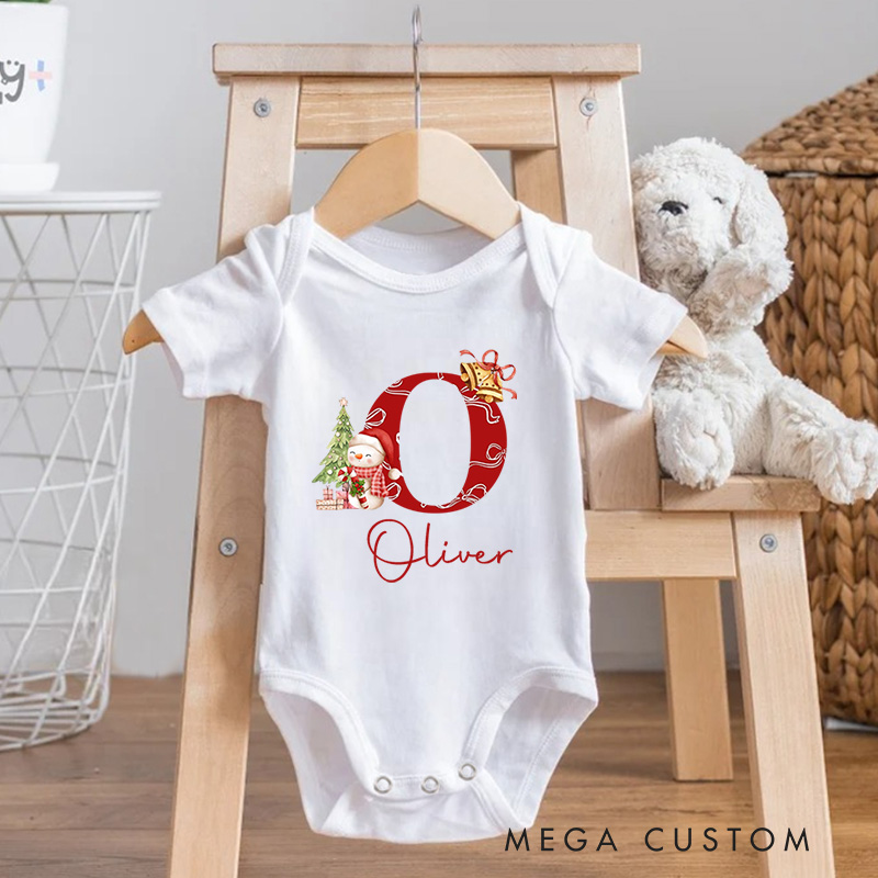 Personalized Christmas Surname Alphabet Baby Onesie Gift for New Baby