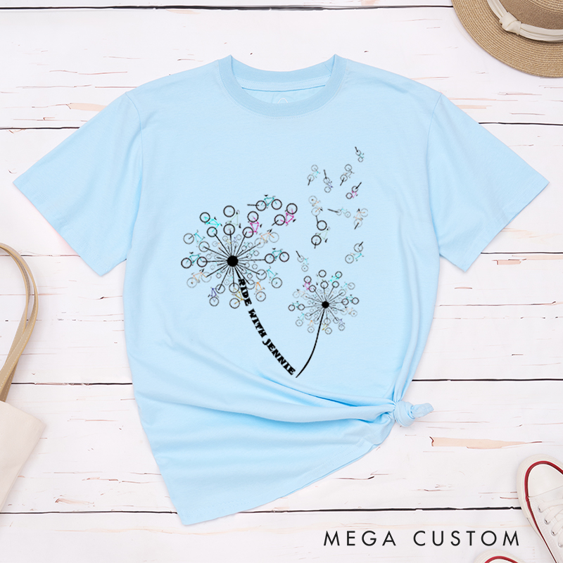 Personalized Dandelion Bicycle T-Shirt with Wheels as Seeds for Outdoor Adventures Riding Cycling Biking Enthusiasts