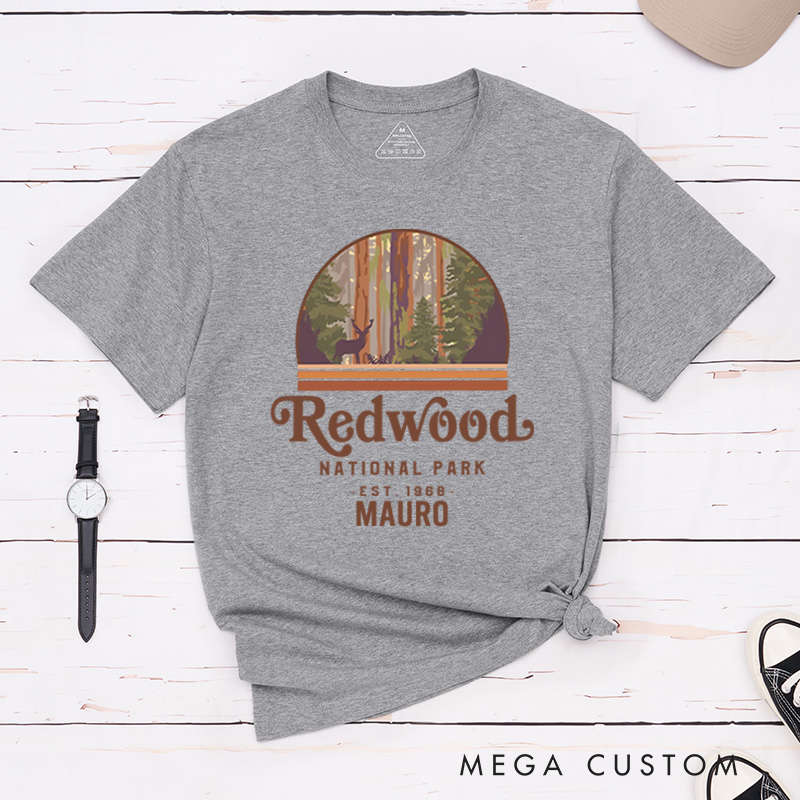 Personalized Redwood National Park T-Shirt Retro Camping Hiking Travel Shirt Gift for Nature Outdoors