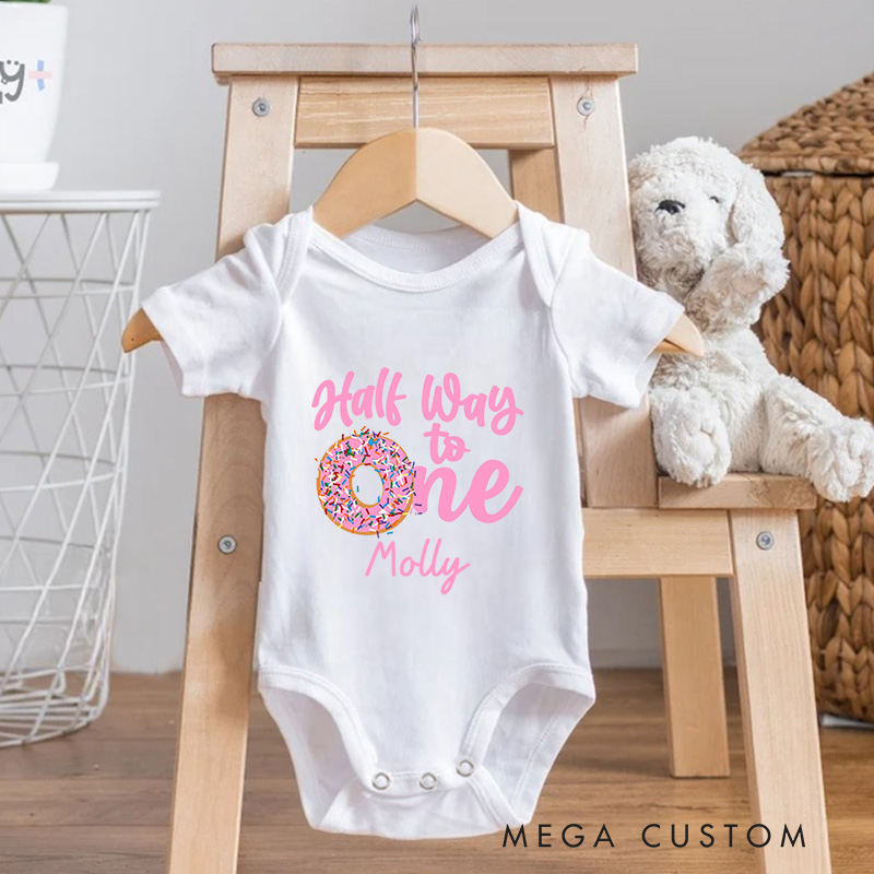 Personalized Half Way To One Baby Onesie Six Month Birthday Gift New Baby Gift