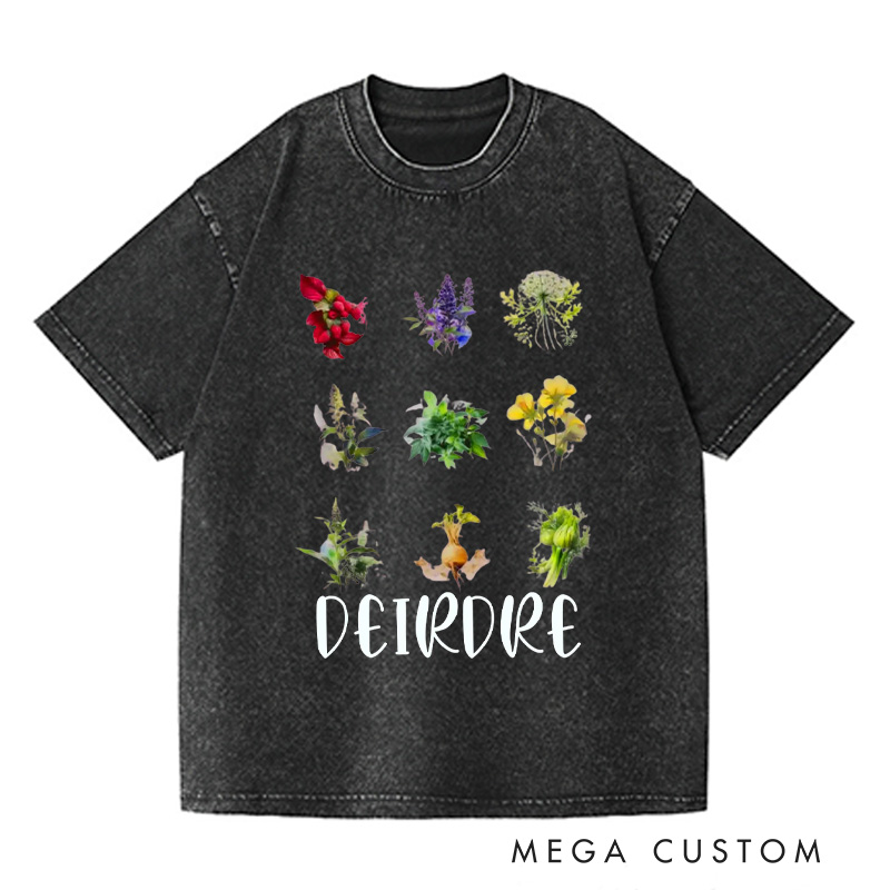 Personalized Women's Reproductive Health Herbs Washed T-Shirts Plant Lover Tee Shirt Gardening Shirt for Gardener Gift