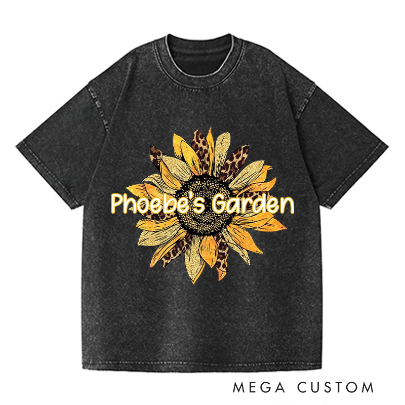 Personalized Sunflower Washed T-Shirts Women Garden Shirt Plant Lover Tee Shirt Gardening Lover Shirt for Gardener Gift