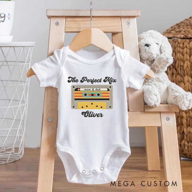Personalized the Perfect Mix Mom and Dad Cassette Baby Onesie Baby Shower Gift