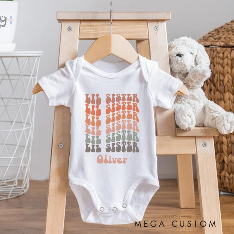 Personalized Lil Sister Name Baby Onesie Gift for New Baby