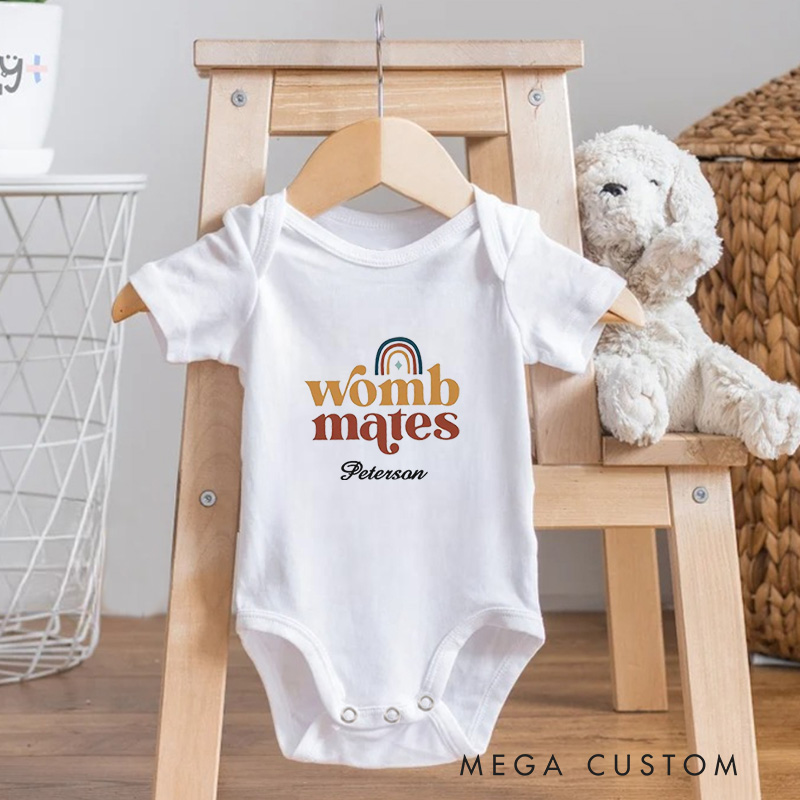 Personalized Womb Mates Cute and Fun Rainbow Design for Twins or Siblings Baby Onesie