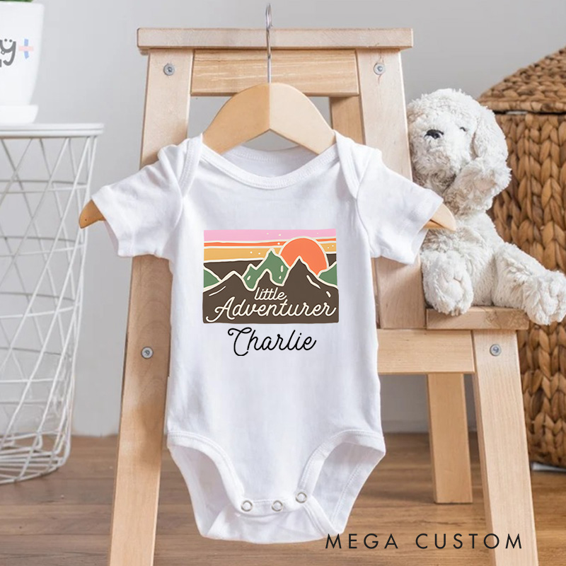 Personalized Little Adventurer Mountain Landscape Baby Onesie Gift for New Baby