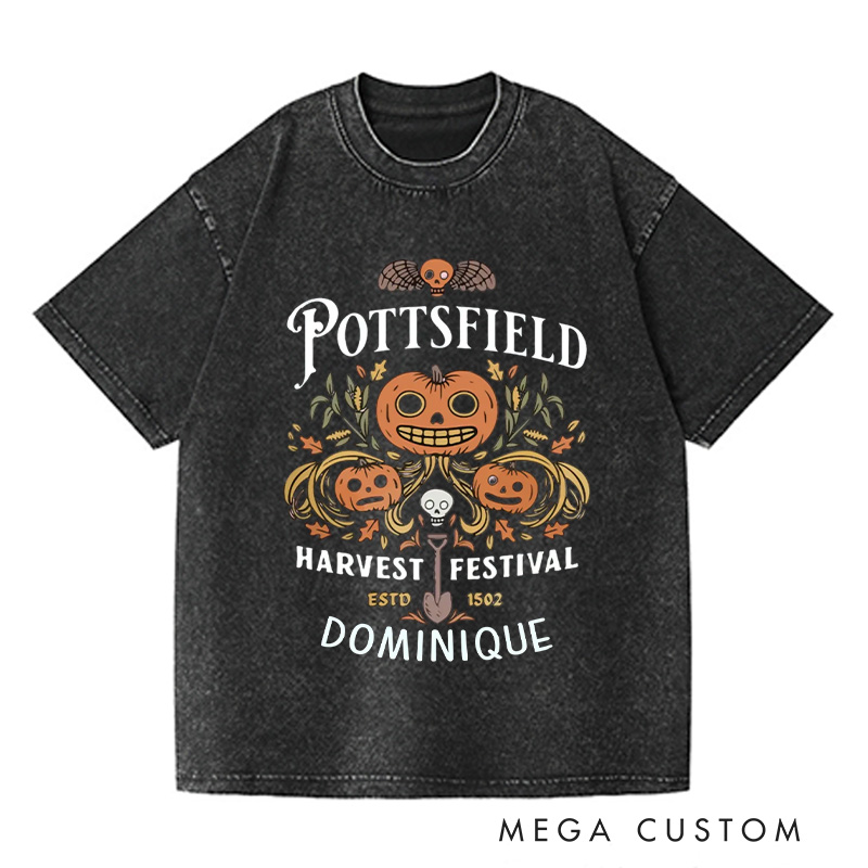 Personalized Pottsfield Harvest Festival Washed T-Shirts Autumn Harvest Shirt Vegetables Fall T-shirt Skeleton Festival Tee Gardening Lover Gift