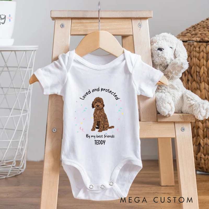 Personalized Loved and Protected by My Best Friends Pet Lover Baby Onesie
