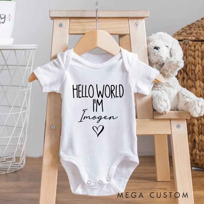Personalized Hello World I'm Name Baby Onesie Pregnancy Announcement Gift