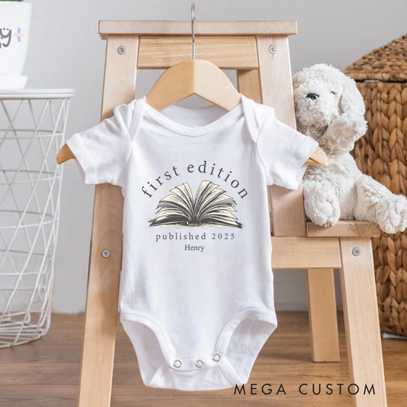 Personalized First Edition Published 2025 Baby Onesie Baby Shower Gift